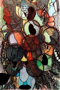 maske, serija 4  sl 4 , 38x25 akril i drvene bojice